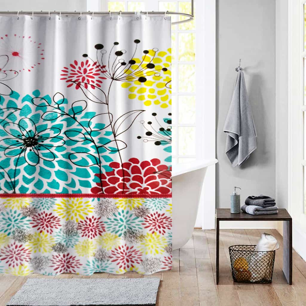 SentiteBella.uy SentiteBella.uy Cortina de Baño Ducha Diseño Florales Turquesa 180x180 cm Kit con Ganchos Sentite Bella Mvd 329.00