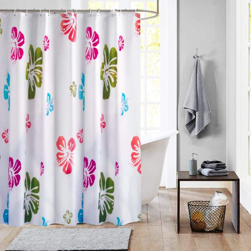 Cortina de Baño Ducha Diseño Hibicus 180x180 cm Kit con Ganchos - SentiteBella.uy