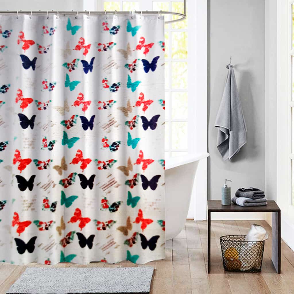 Cortina de Baño Ducha Diseño Mariposas 180x180 cm Kit con Ganchos - SentiteBella.uy
