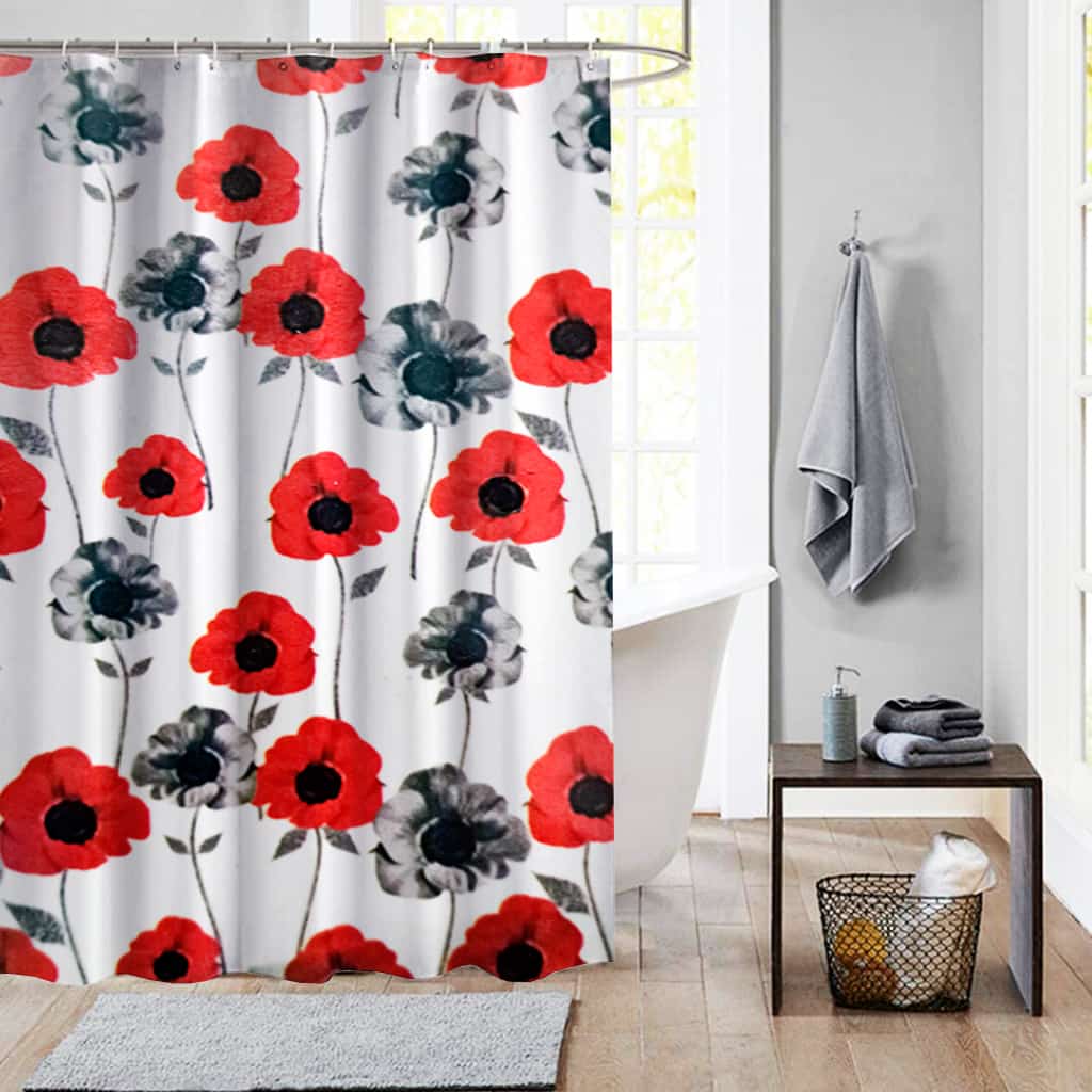 Cortina de Baño Ducha Diseño Rosas 180x180 cm Kit con Ganchos - SentiteBella.uy