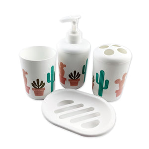Kit Accesorios Set de Baño 4 Piezas Plastico PP Cactus - SentiteBella.uy