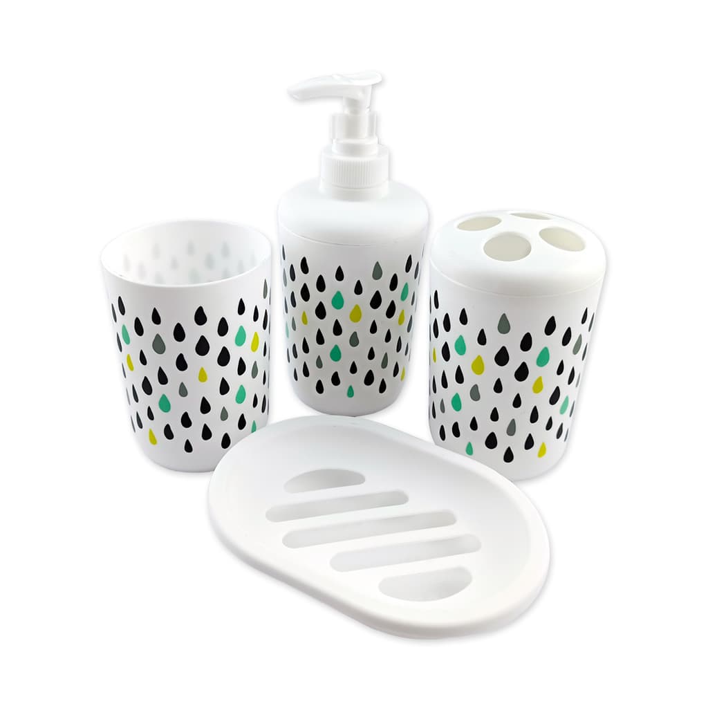 Kit Accesorios Set de Baño 4 Piezas Plastico PP Gotas Colores - SentiteBella.uy