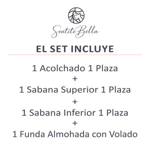 Set Pasion Acolchado + Sabanas - 1 Plaza + REGALO - SentiteBella.uy