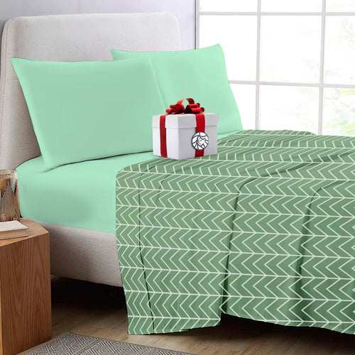 Juego de Sabanas con Diseño ZigZag Verde + REGALO - SentiteBella.uy