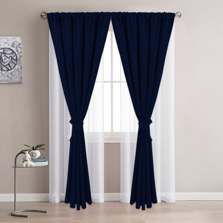 Juego De Cortinas En Tela Enila 2 Paños Dobles - Varios Tamaños - SentiteBella.uy