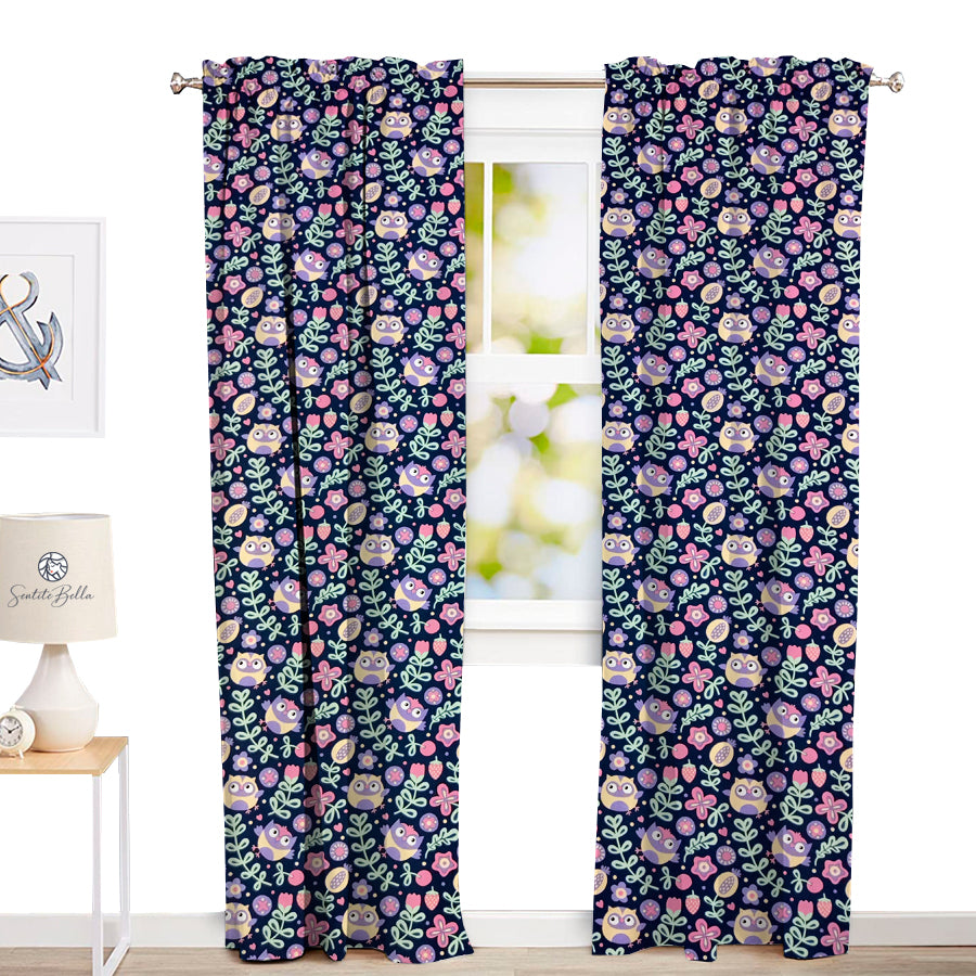 Juego De 2 Cortinas Infantil 150x210 Diseño Buho - SentiteBella.uy