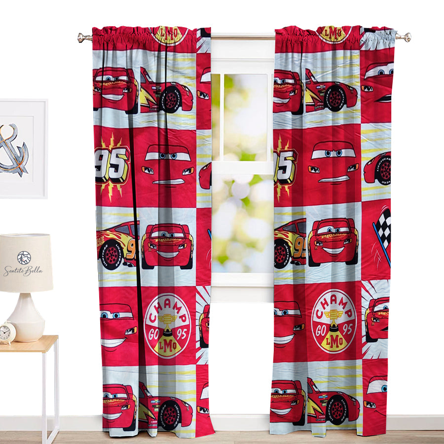 Juego De 2 Cortinas Infantil 150x210 Diseño Cars - SentiteBella.uy