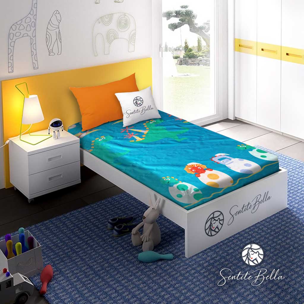 Juego de Sábanas Infantil Dinosaurios - 1 Plaza - SentiteBella.uy