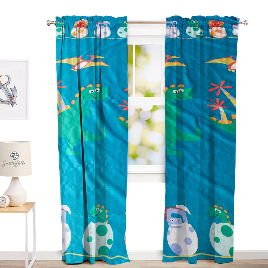 Juego De 2 Cortinas Infantil 150x210 Diseño Dinosaurios - SentiteBella.uy