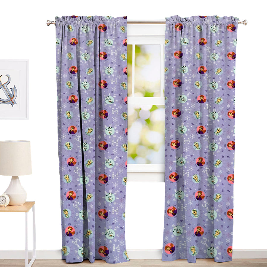 Juego De 2 Cortinas Infantil 150x210 Diseño Frozen - SentiteBella.uy