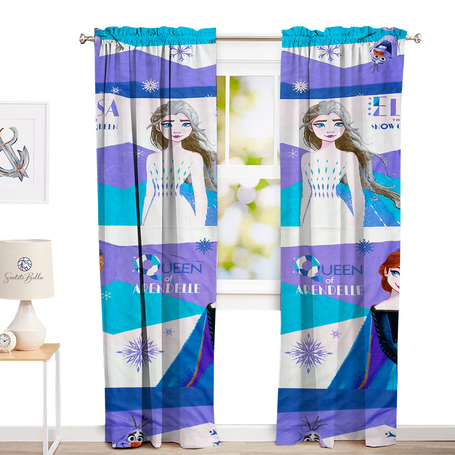 Juego De 2 Cortinas Infantil 150x210 Diseño Frozen Grande - SentiteBella.uy