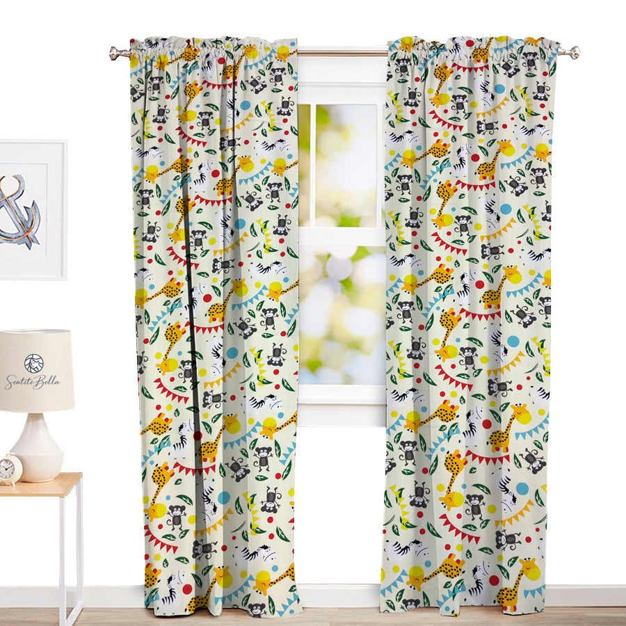Juego De 2 Cortinas Infantil 150x210 Diseño Animales Jungla - SentiteBella.uy