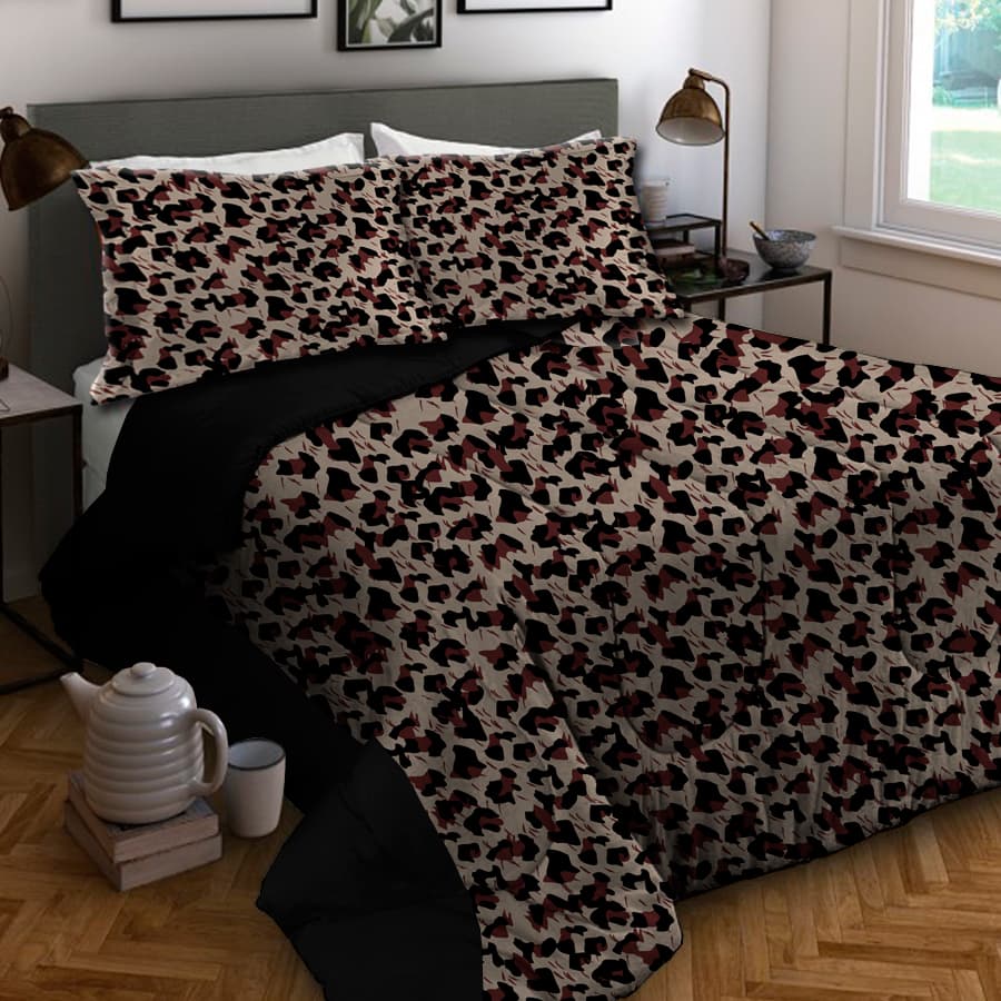 Acolchado 2 Plazas Leopardo Combinado + Fundas con Volado - SentiteBella.uy