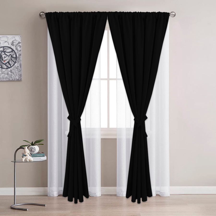 Juego De Cortinas En Tela Enila 2 Paños Dobles - Varios Tamaños - SentiteBella.uy